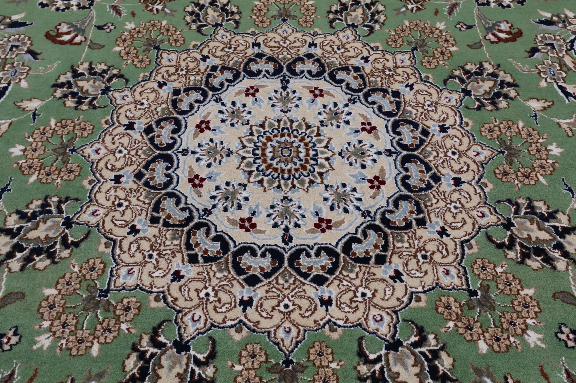 Green Square Persian Nain Hand Knotted Wool & Silk Rug - 10' 0" X 10' 0"