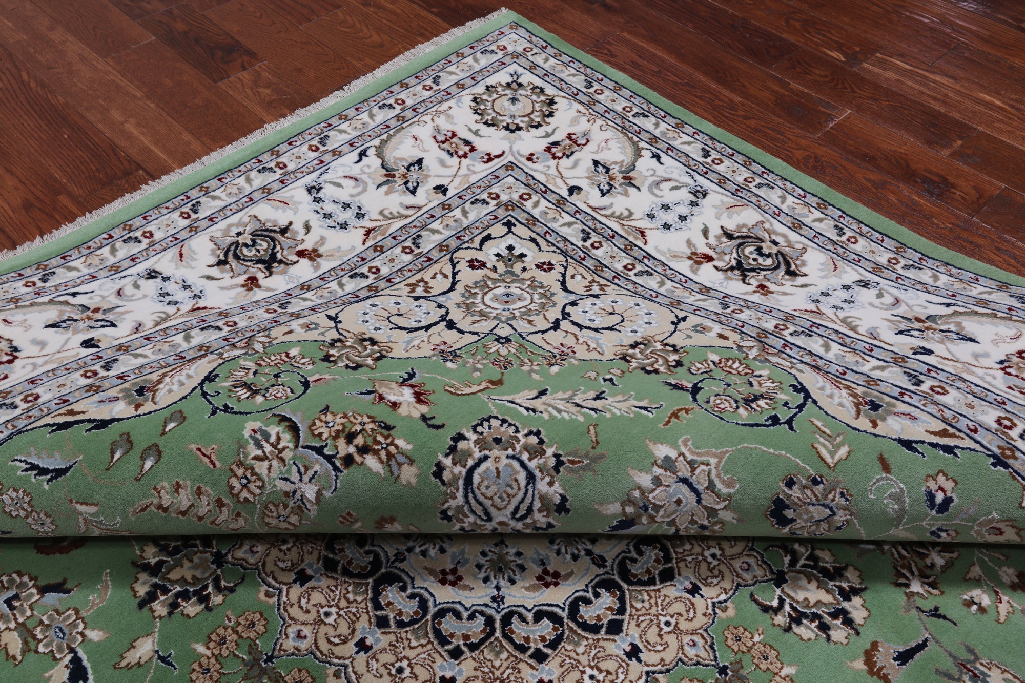 Green Square Persian Nain Hand Knotted Wool & Silk Rug - 10' 0" X 10' 0"