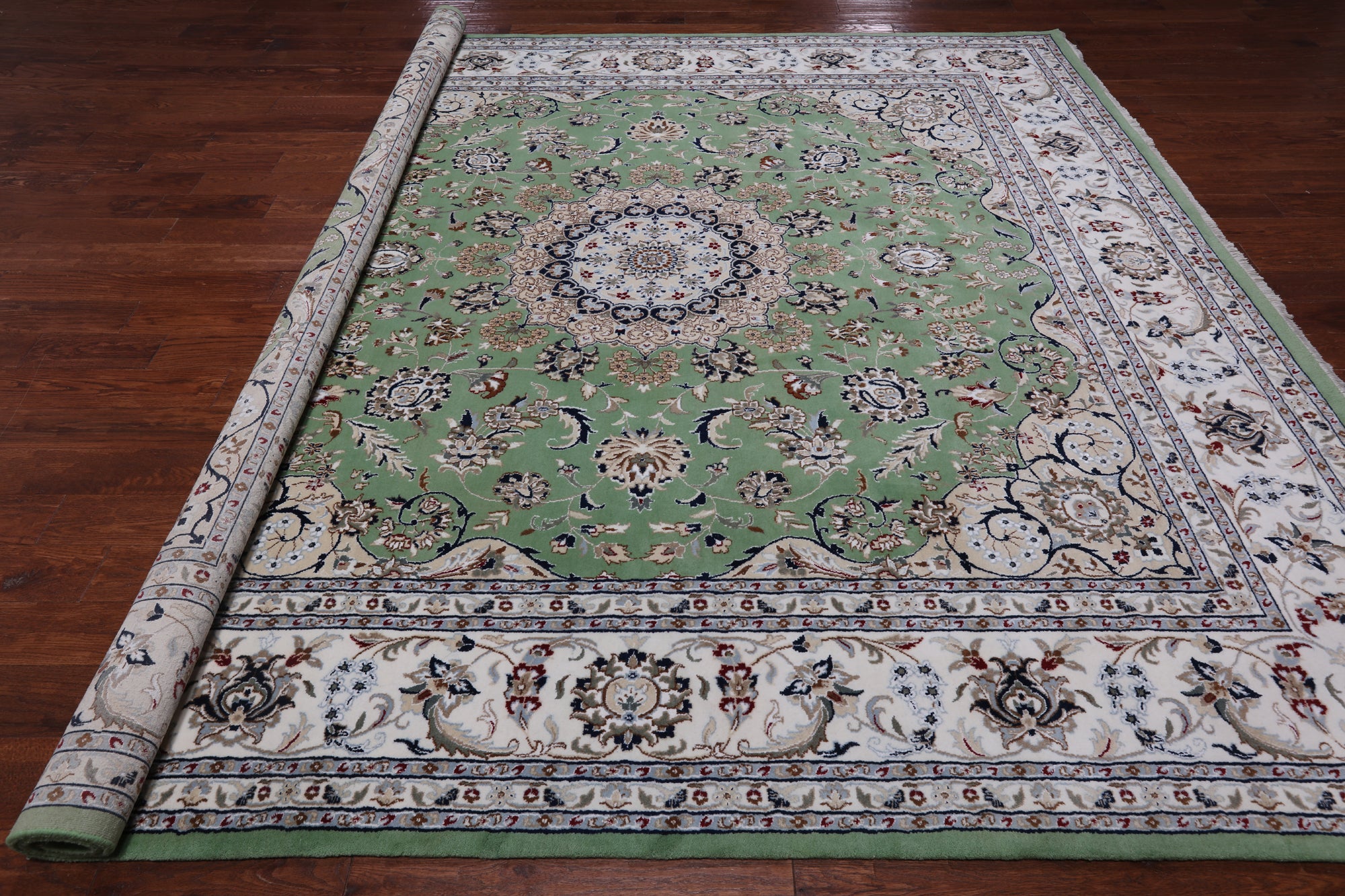 Green Square Persian Nain Hand Knotted Wool & Silk Rug - 10' 0" X 10' 0"