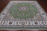Green Square Persian Nain Hand Knotted Wool & Silk Rug - 10' 0" X 10' 0"