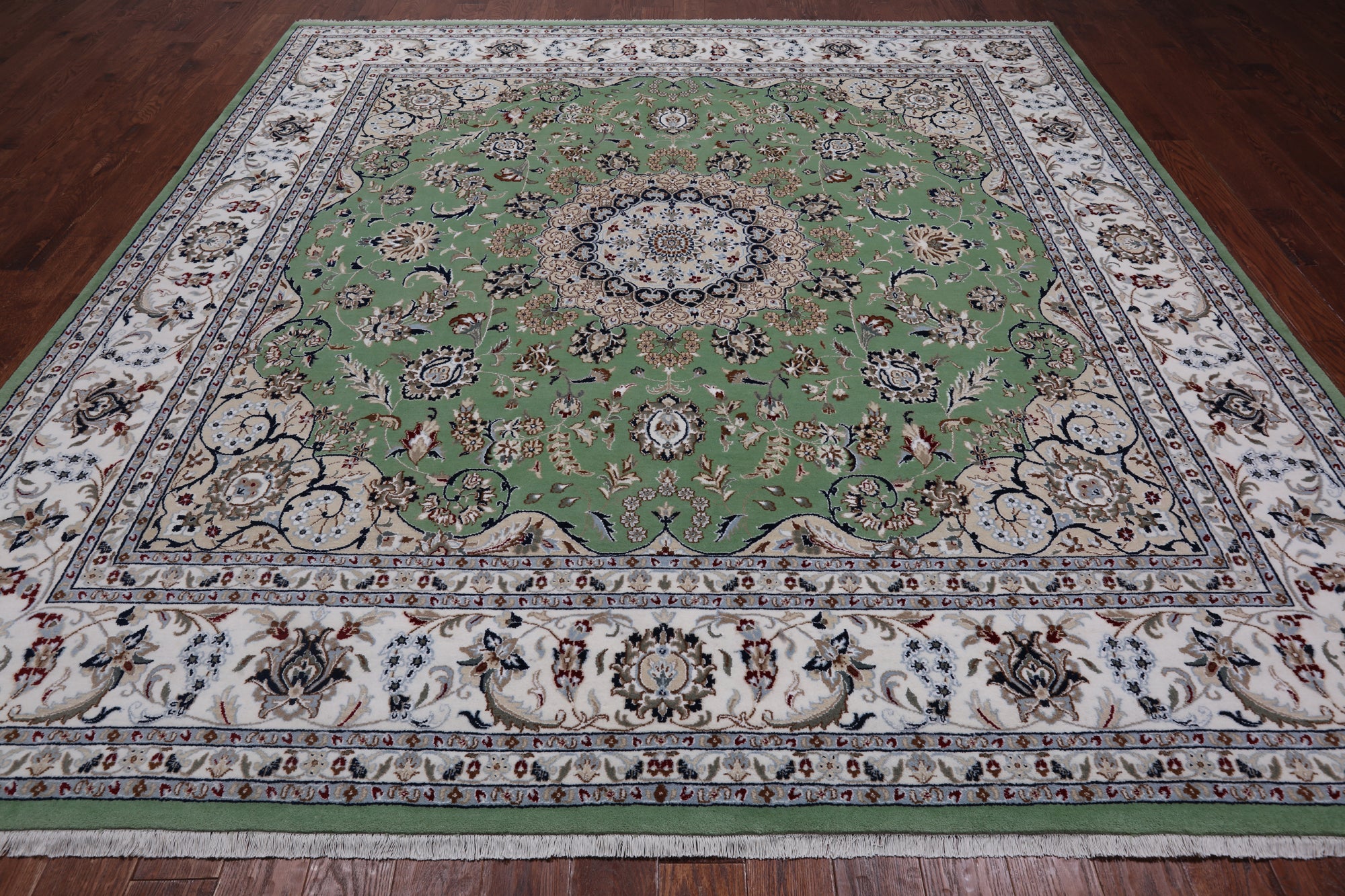 Green Square Persian Nain Hand Knotted Wool & Silk Rug - 10' 0" X 10' 0"