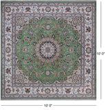 Green Square Persian Nain Hand Knotted Wool & Silk Rug - 10' 0" X 10' 0"