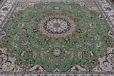 Green Square Persian Nain Hand Knotted Wool & Silk Rug - 10' 0" X 10' 0"