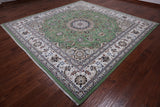 Green Square Persian Nain Hand Knotted Wool & Silk Rug - 10' 0" X 10' 0"