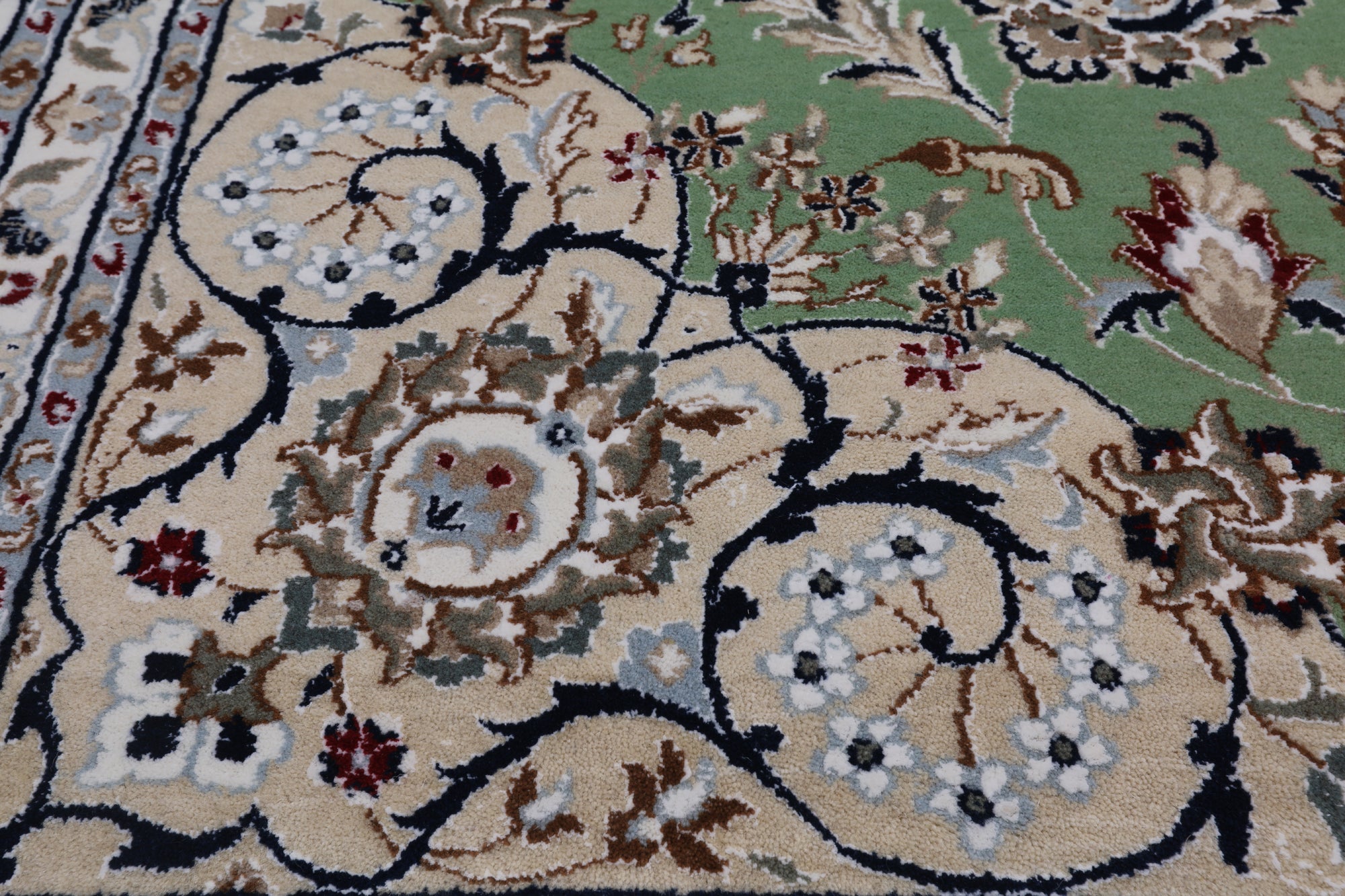 Green Square Persian Nain Hand Knotted Wool & Silk Rug - 10' 0" X 10' 0"