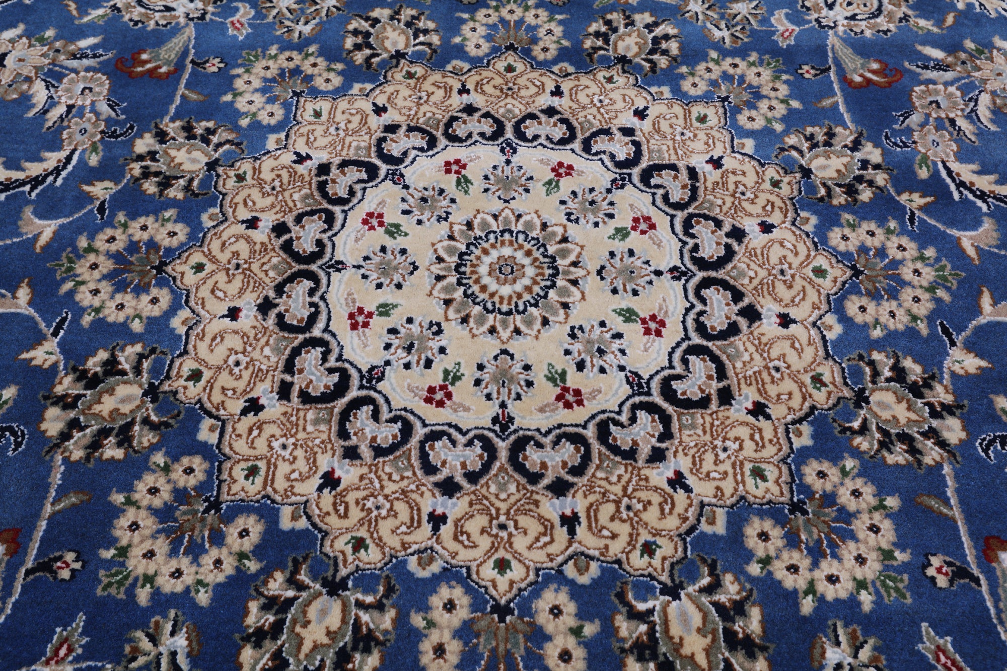 Square Persian Nain Hand Knotted Wool & Silk Rug - 7' 10" X 7' 10"