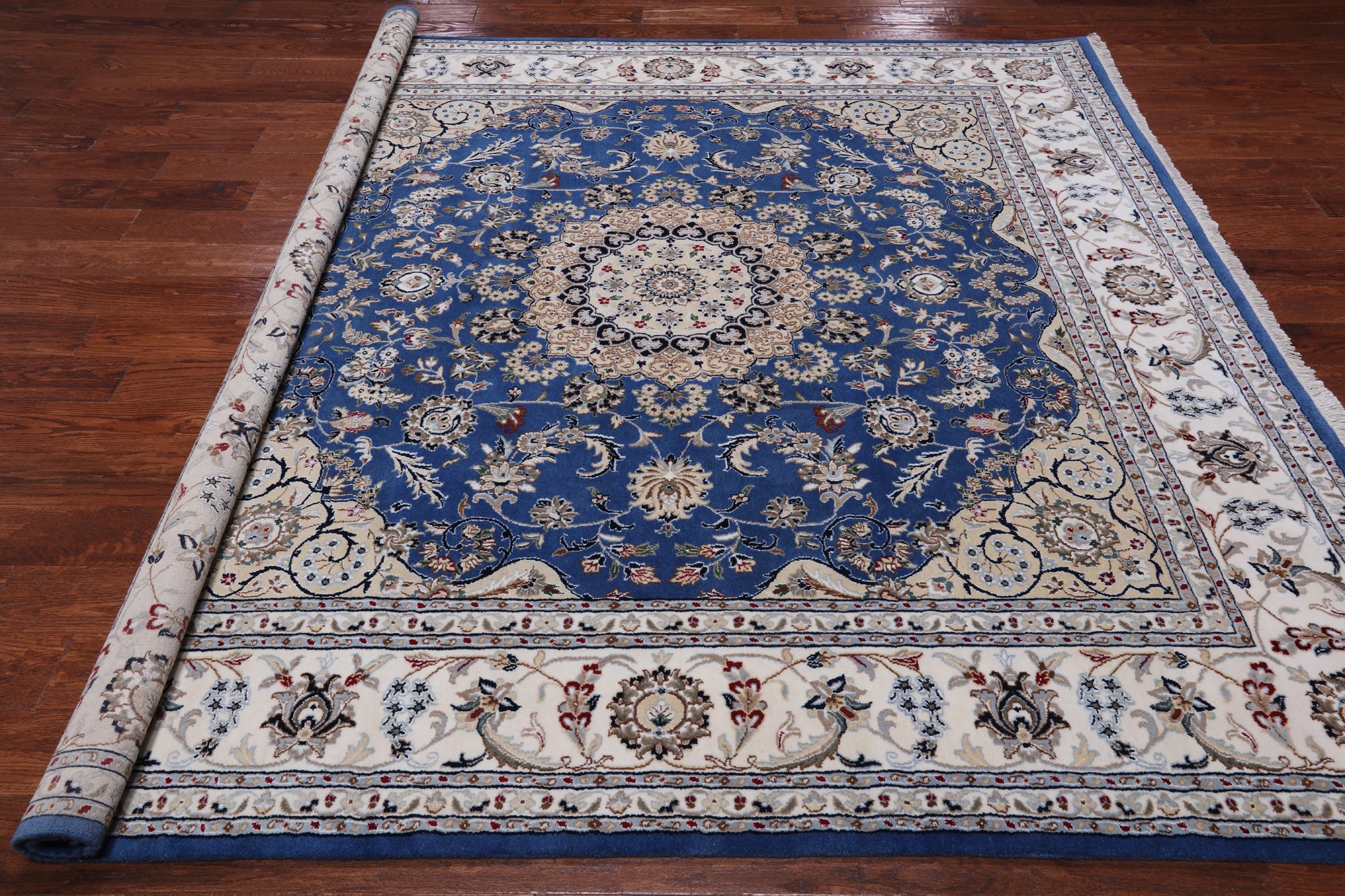 Square Persian Nain Hand Knotted Wool & Silk Rug - 7' 10" X 7' 10"