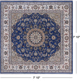 Square Persian Nain Hand Knotted Wool & Silk Rug - 7' 10" X 7' 10"