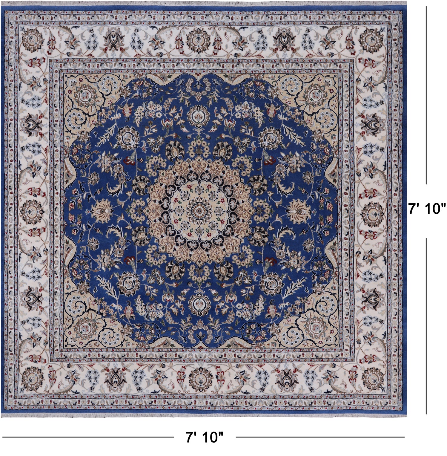 Square Persian Nain Hand Knotted Wool & Silk Rug - 7' 10" X 7' 10"