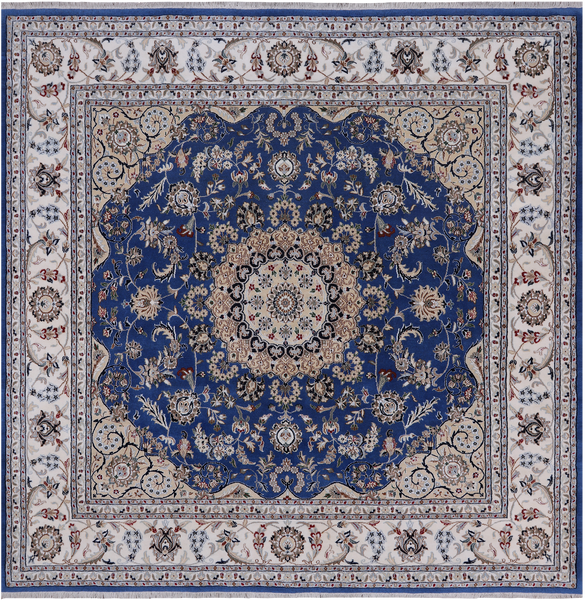 Square Persian Nain Hand Knotted Wool & Silk Rug - 7' 10" X 7' 10"