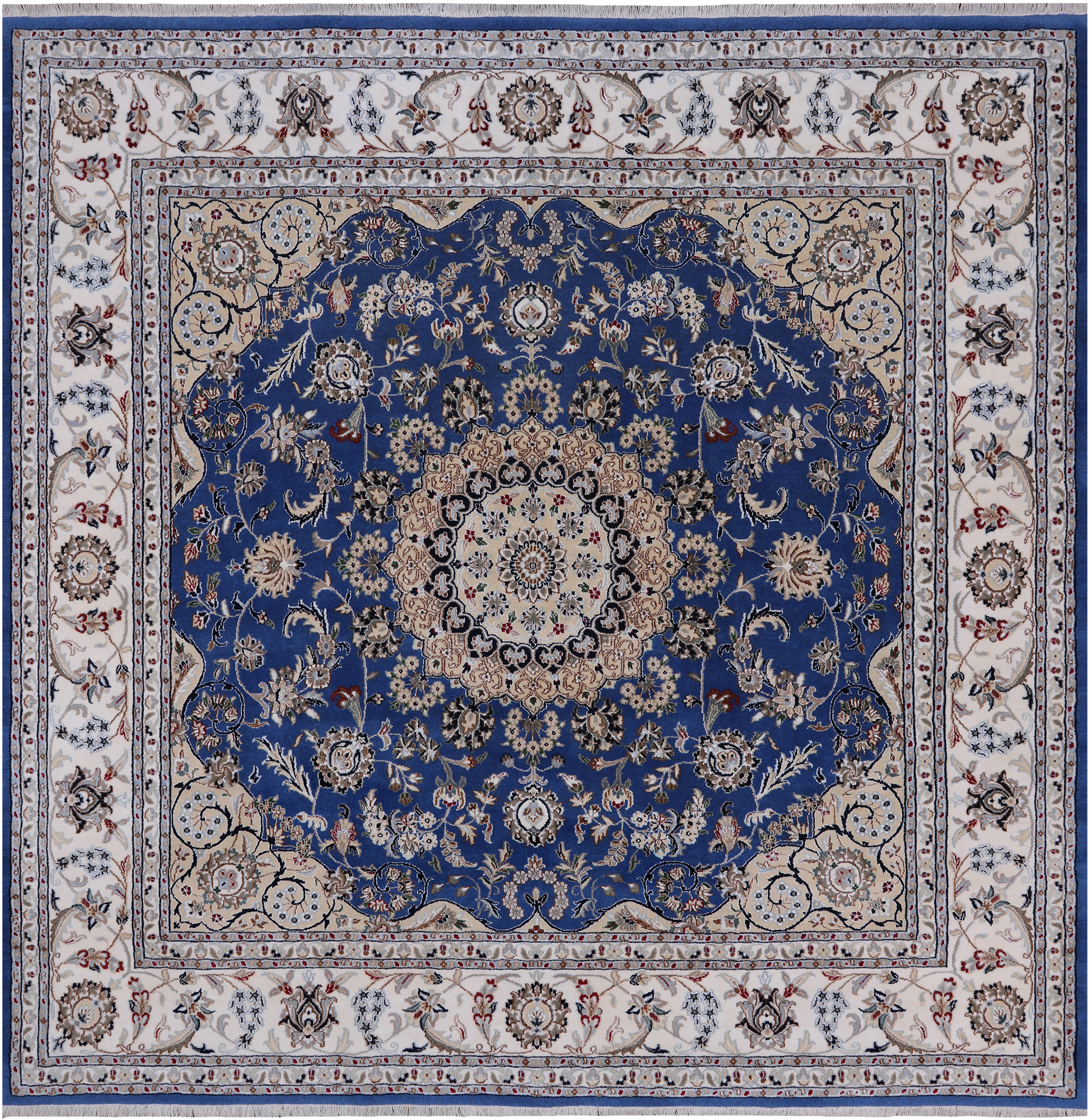 Square Persian Nain Hand Knotted Wool & Silk Rug - 7' 10" X 7' 10"