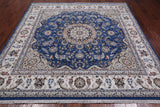 Square Persian Nain Hand Knotted Wool & Silk Rug - 7' 10" X 7' 10"