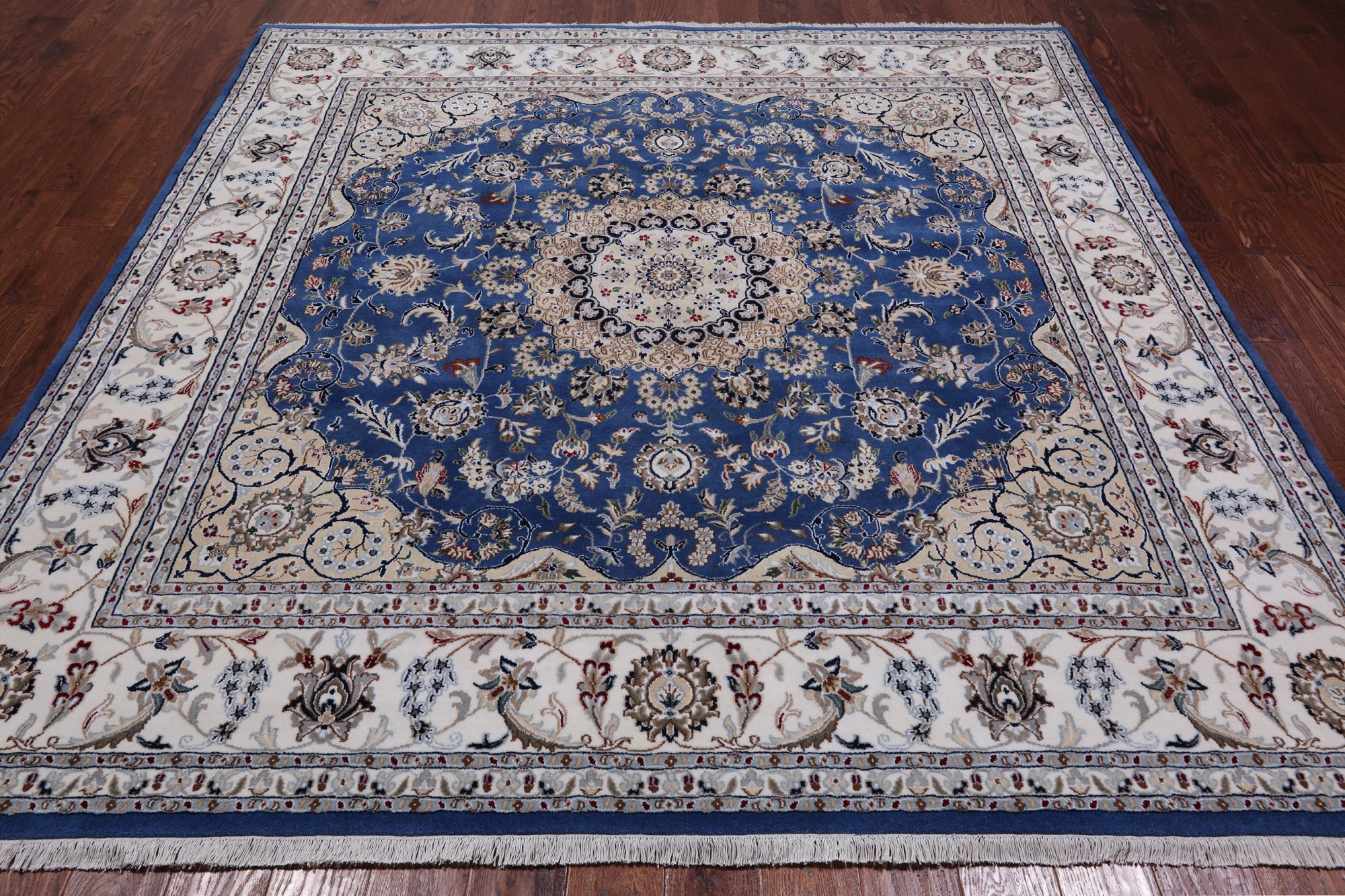 Square Persian Nain Hand Knotted Wool & Silk Rug - 7' 10" X 7' 10"