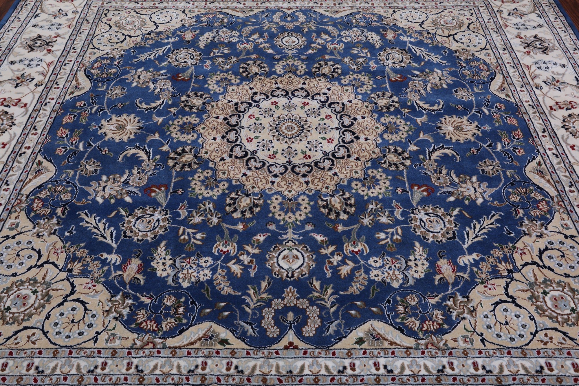 Square Persian Nain Hand Knotted Wool & Silk Rug - 7' 10" X 7' 10"