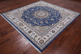 Square Persian Nain Hand Knotted Wool & Silk Rug - 7' 10" X 7' 10"