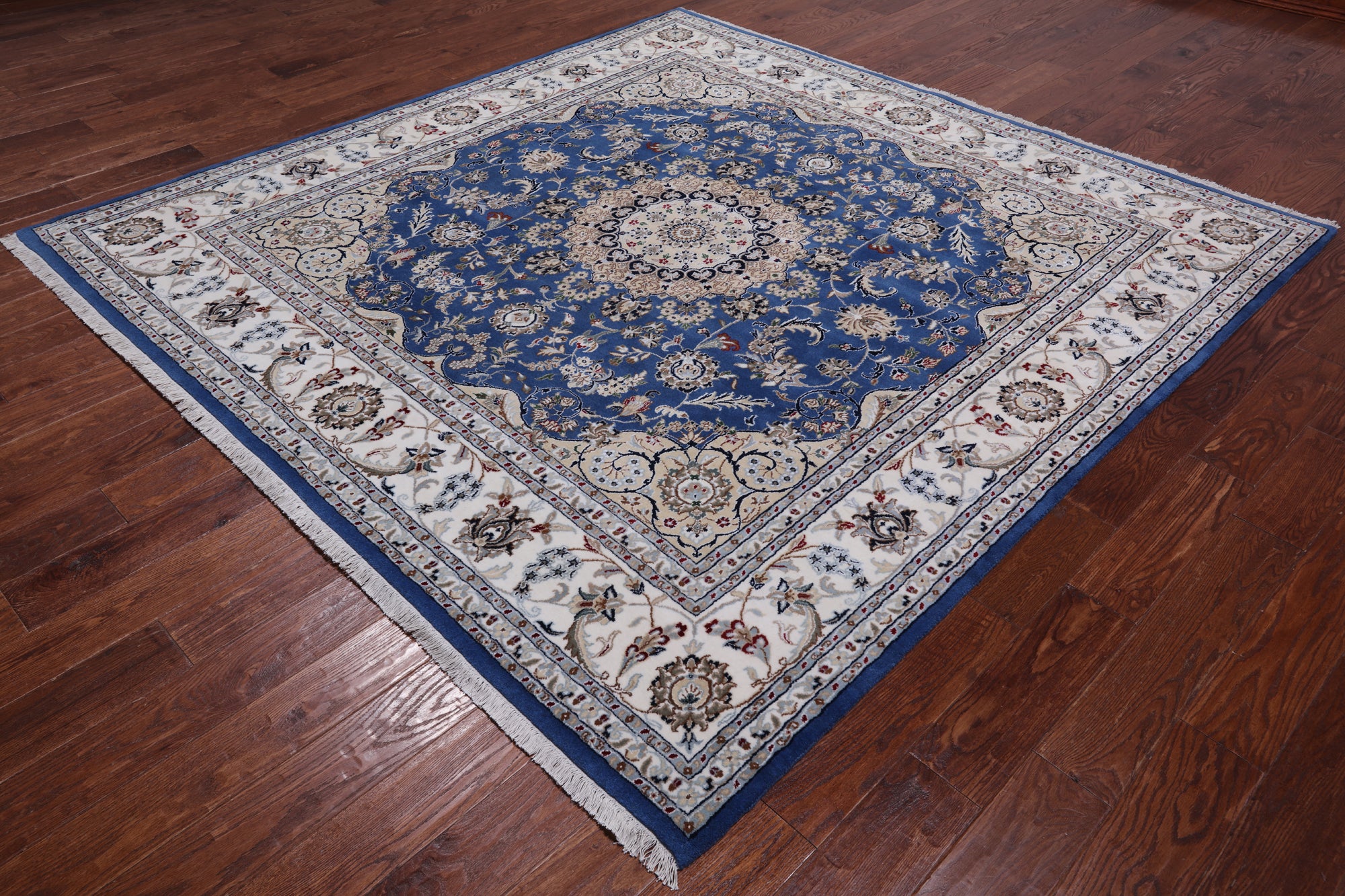 Square Persian Nain Hand Knotted Wool & Silk Rug - 7' 10" X 7' 10"