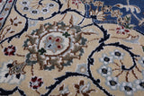 Square Persian Nain Hand Knotted Wool & Silk Rug - 7' 10" X 7' 10"