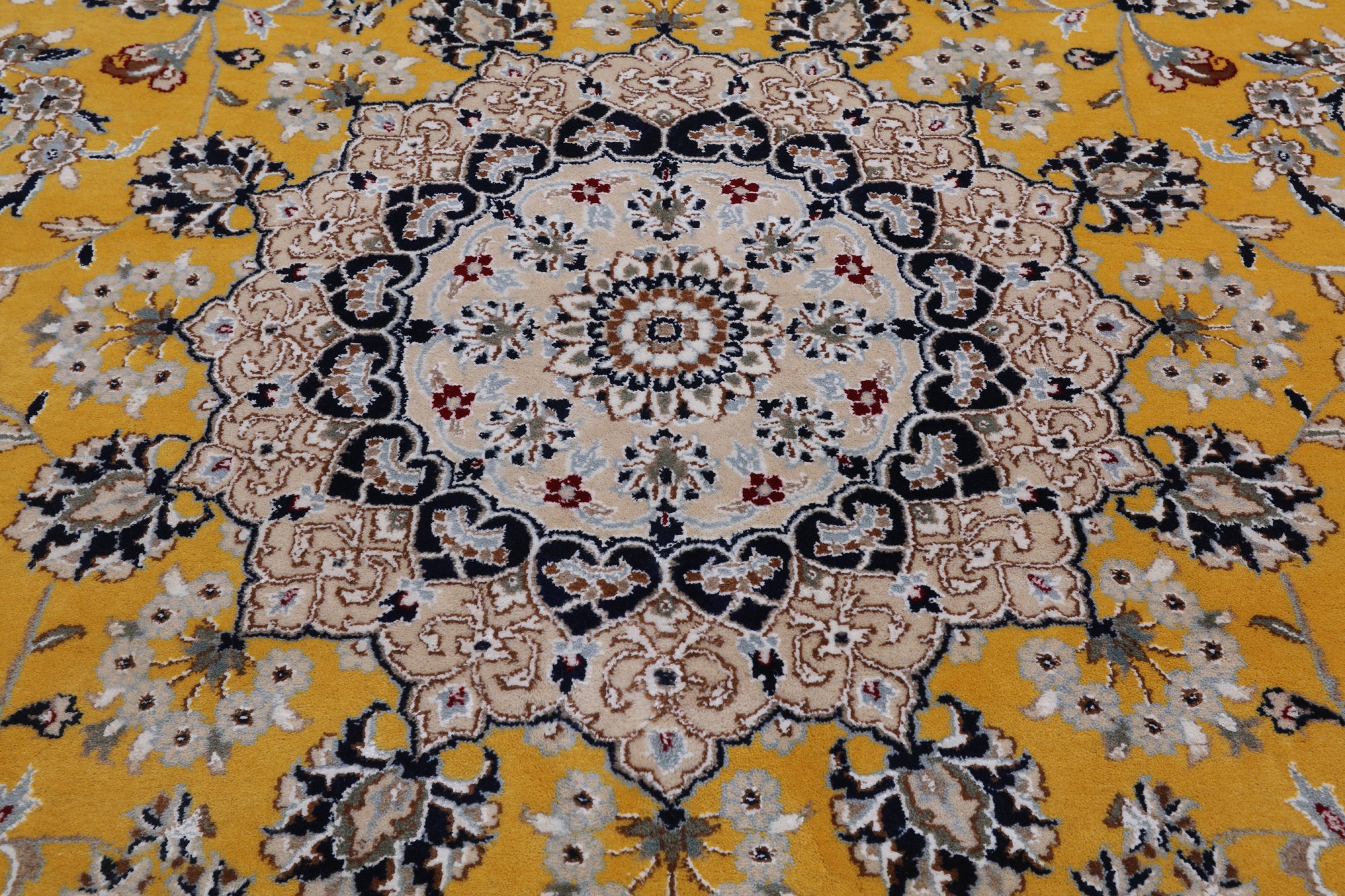 Gold Persian Nain Hand-Knotted Wool & Silk Rug - 9' 1" X 18' 2"