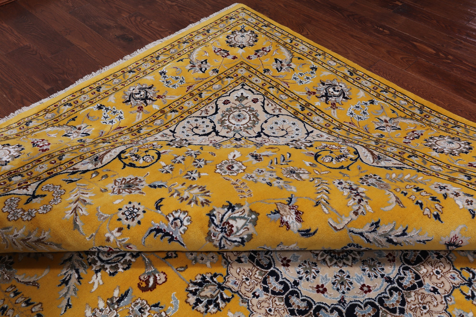 Gold Persian Nain Hand-Knotted Wool & Silk Rug - 9' 1" X 18' 2"