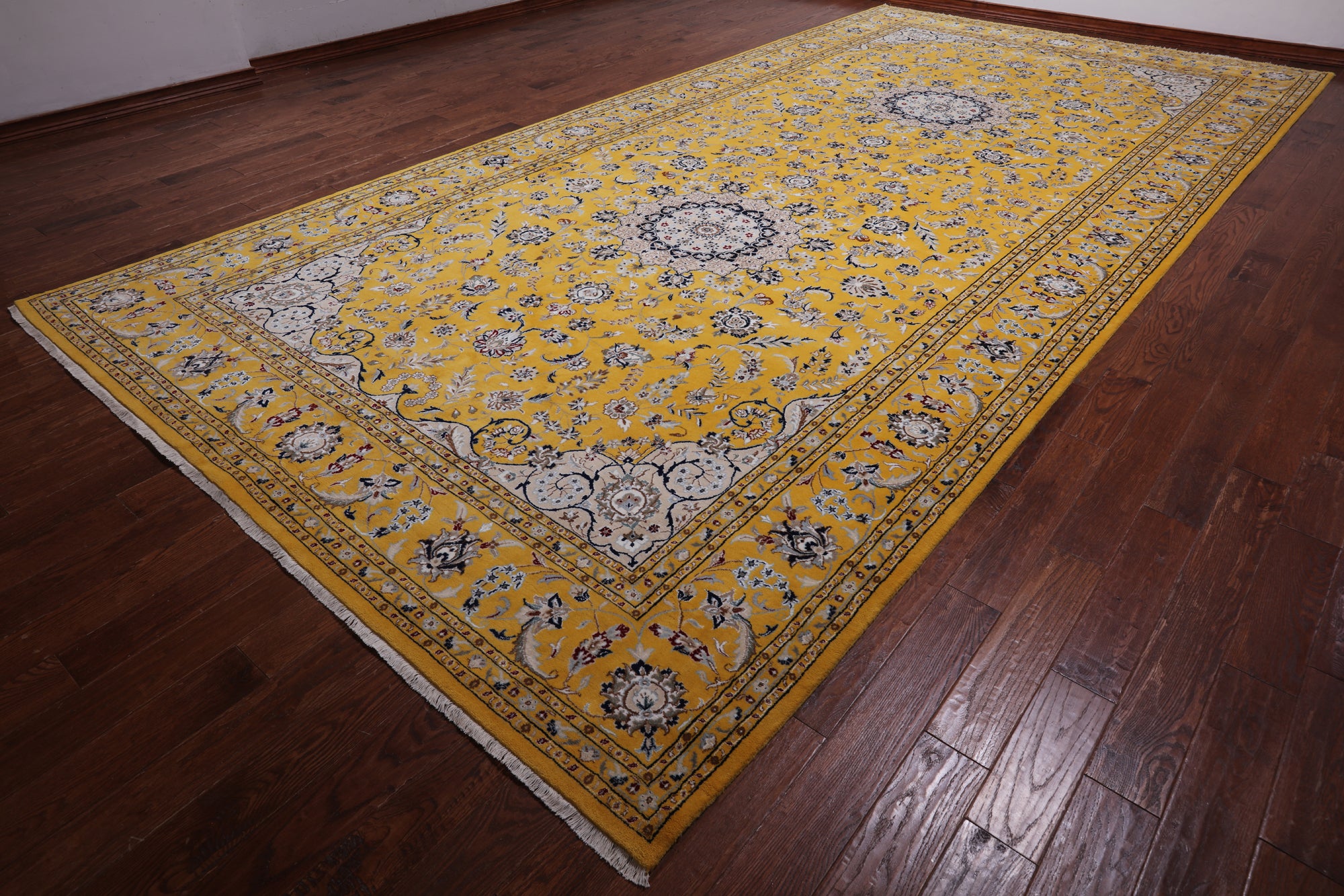 Gold Persian Nain Hand-Knotted Wool & Silk Rug - 9' 1" X 18' 2"