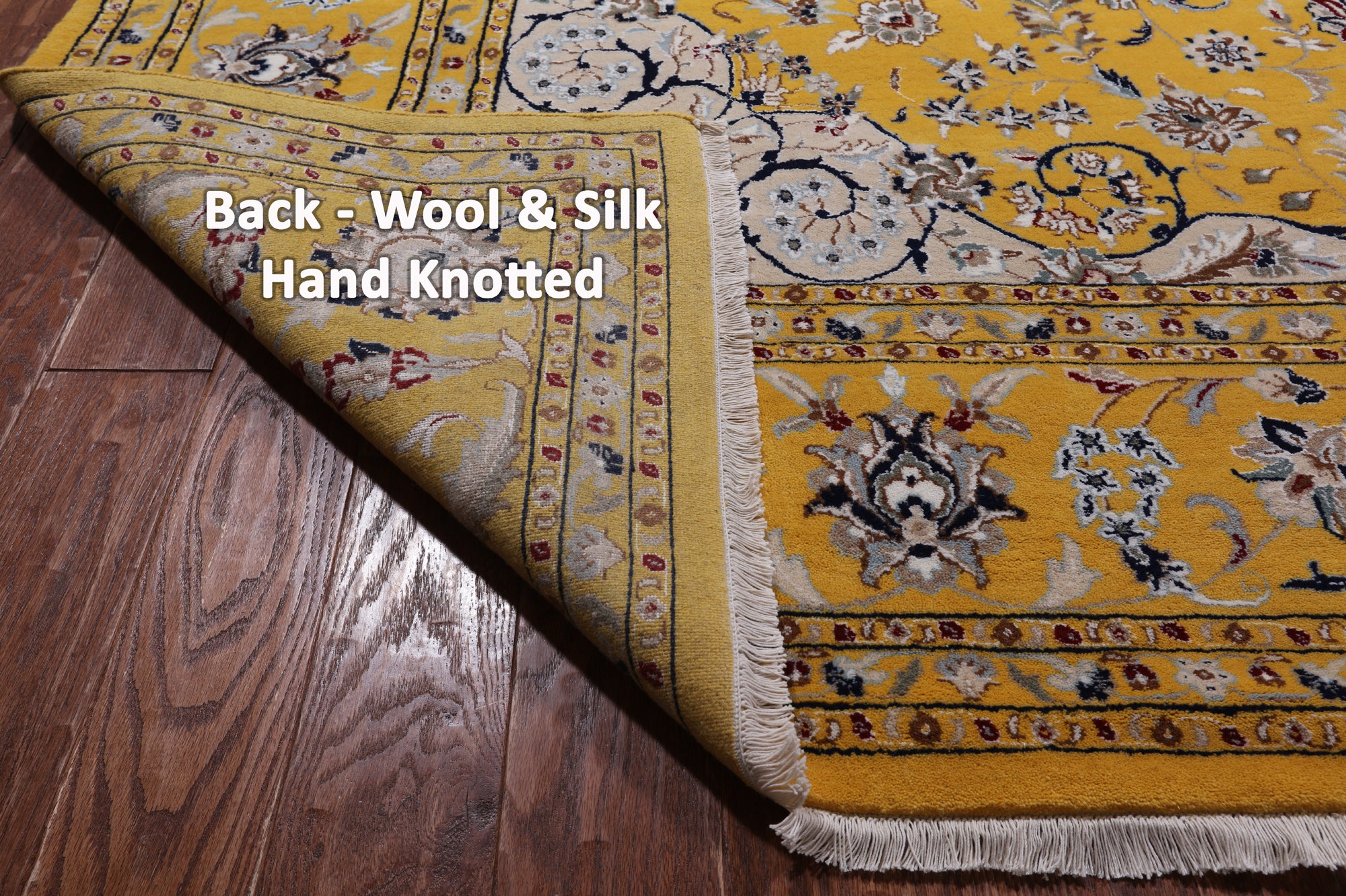 Gold Persian Nain Hand-Knotted Wool & Silk Rug - 9' 1" X 18' 2"