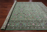 Green Persian Nain Hand Knotted Wool & Silk Rug - 8' 11" X 12' 4"