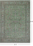 Green Persian Nain Hand Knotted Wool & Silk Rug - 8' 11" X 12' 4"