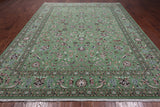 Green Persian Nain Hand Knotted Wool & Silk Rug - 8' 11" X 12' 4"