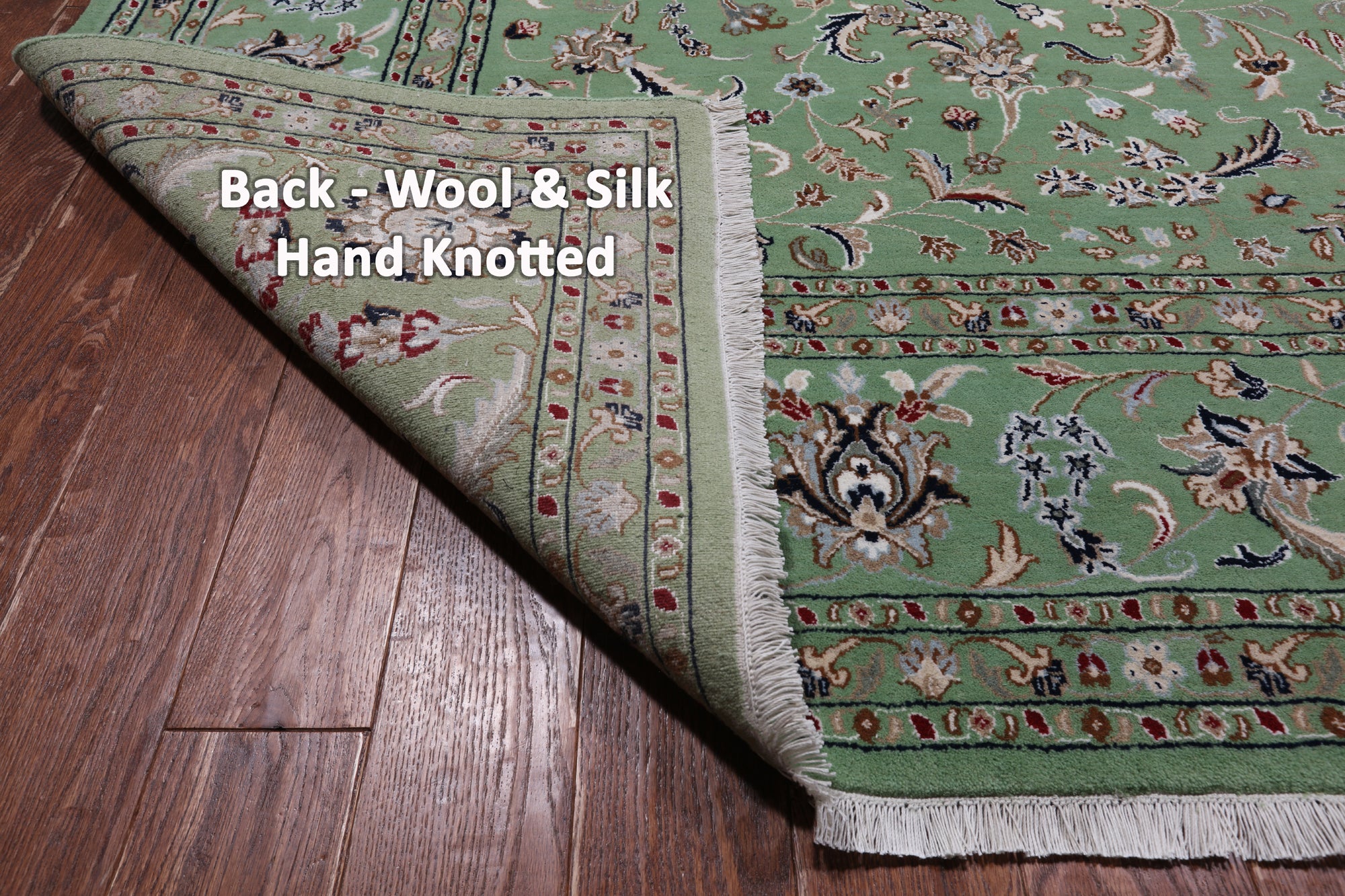 Green Persian Nain Hand Knotted Wool & Silk Rug - 8' 11" X 12' 4"