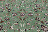 Green Persian Nain Hand Knotted Wool & Silk Rug - 8' 11" X 12' 4"