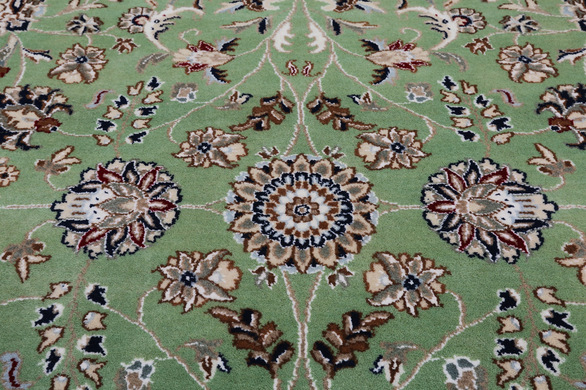 Green Square Persian Nain Hand-Knotted Wool & Silk Rug - 8' 1" X 8' 1"