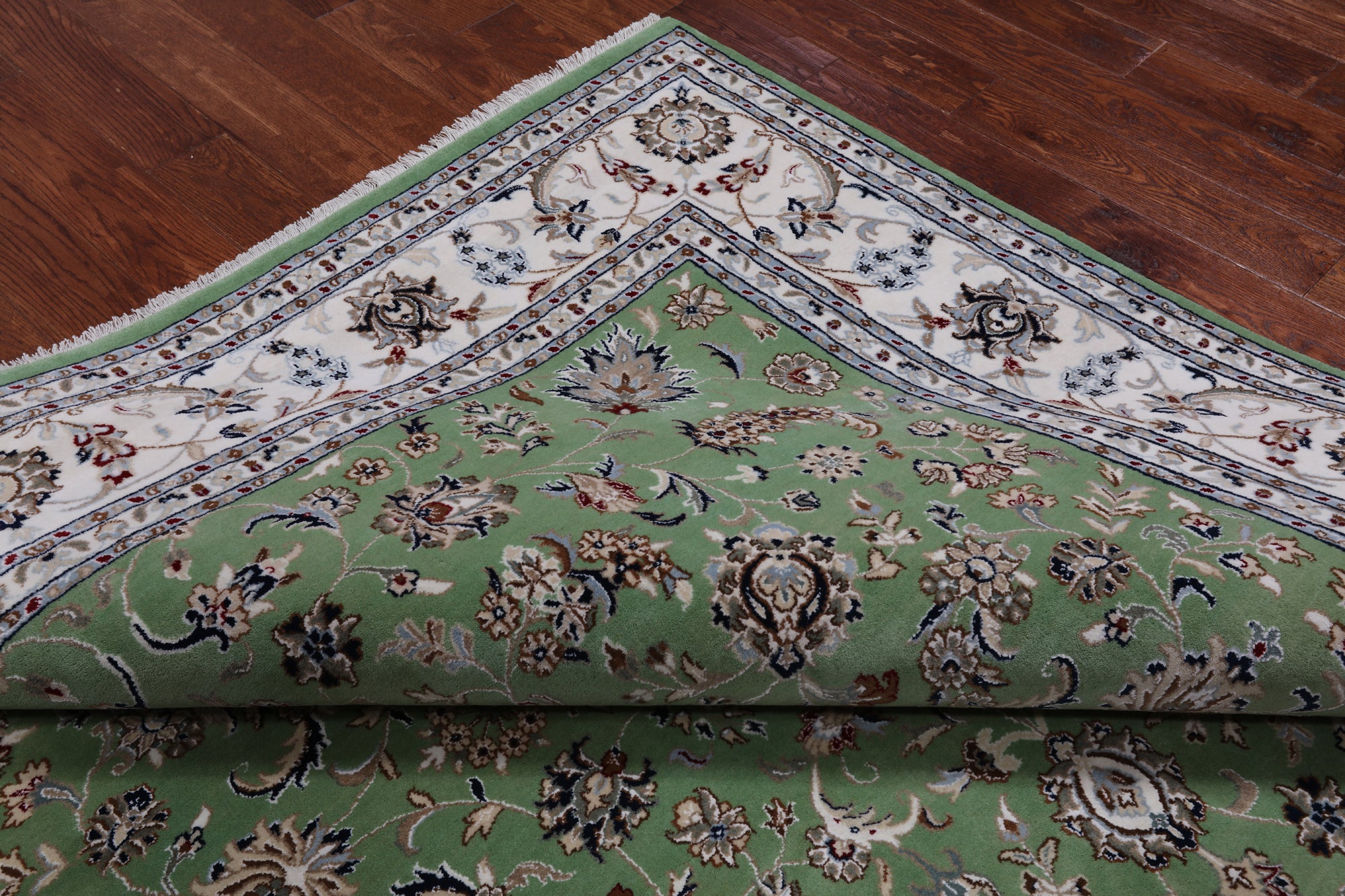 Green Square Persian Nain Hand-Knotted Wool & Silk Rug - 8' 1" X 8' 1"