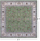Green Square Persian Nain Hand-Knotted Wool & Silk Rug - 8' 1" X 8' 1"