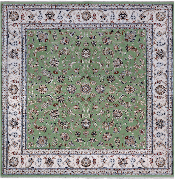 Green Square Persian Nain Hand-Knotted Wool & Silk Rug - 8' 1" X 8' 1"