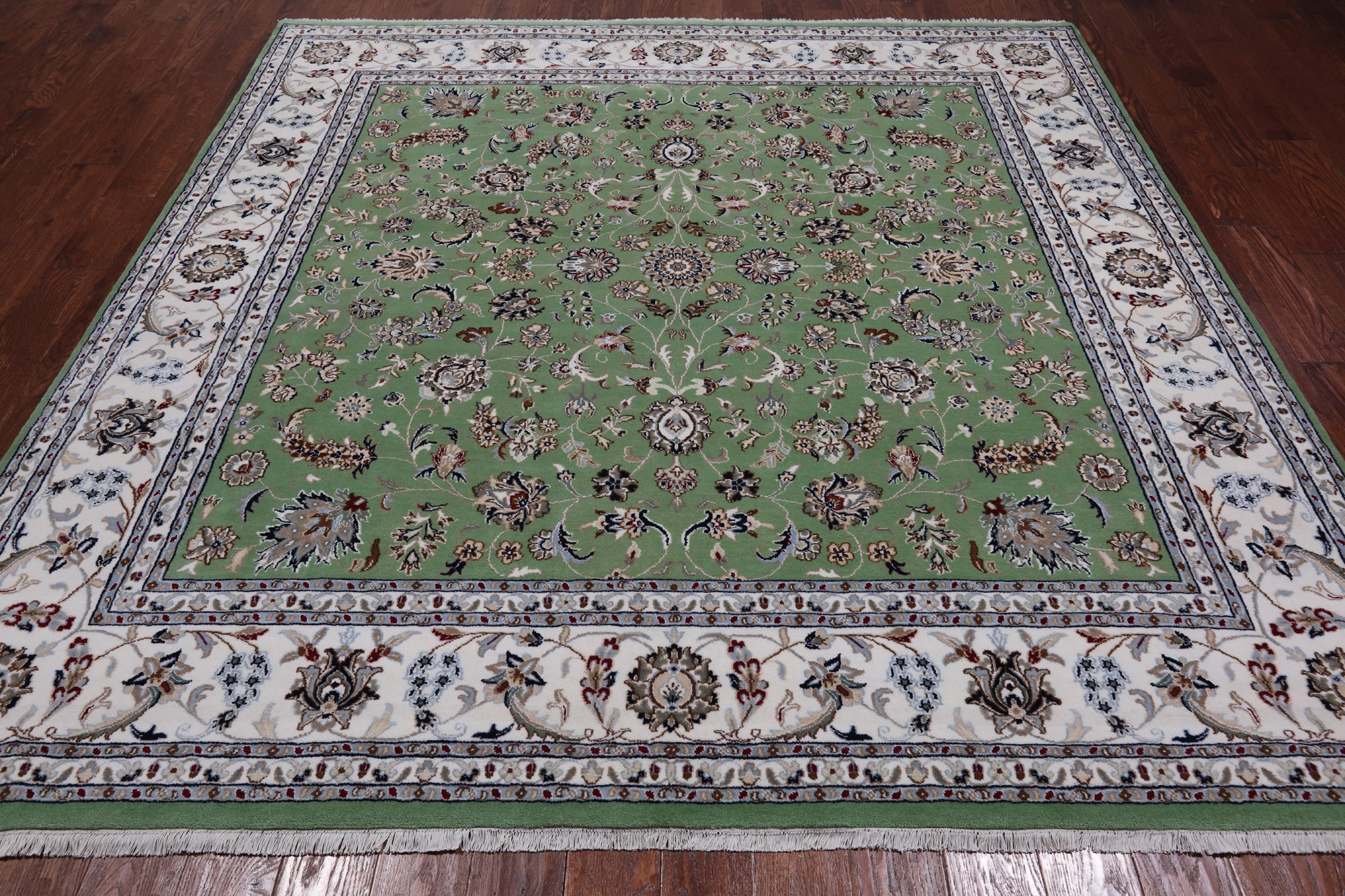Green Square Persian Nain Hand-Knotted Wool & Silk Rug - 8' 1" X 8' 1"