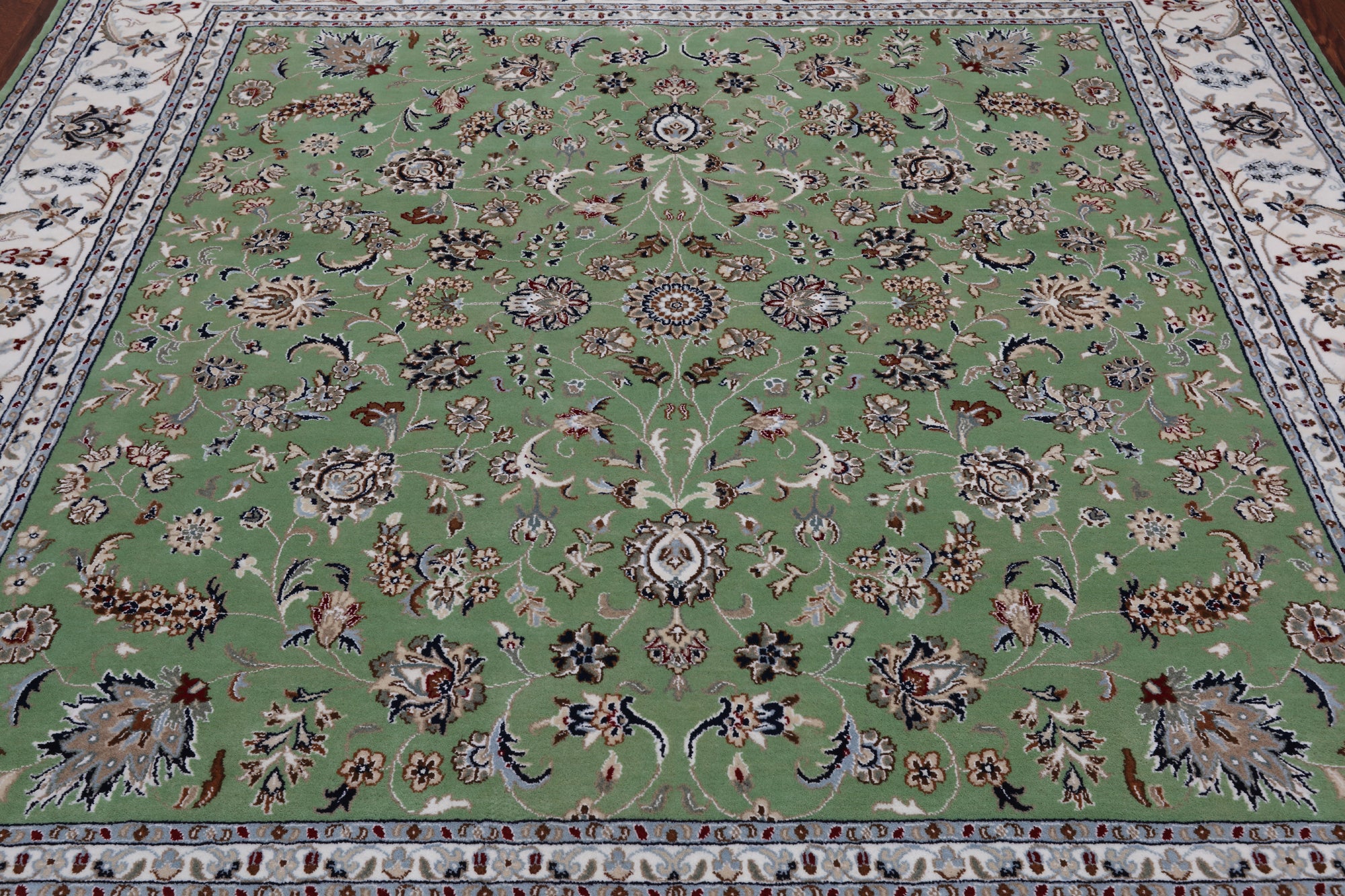 Green Square Persian Nain Hand-Knotted Wool & Silk Rug - 8' 1" X 8' 1"