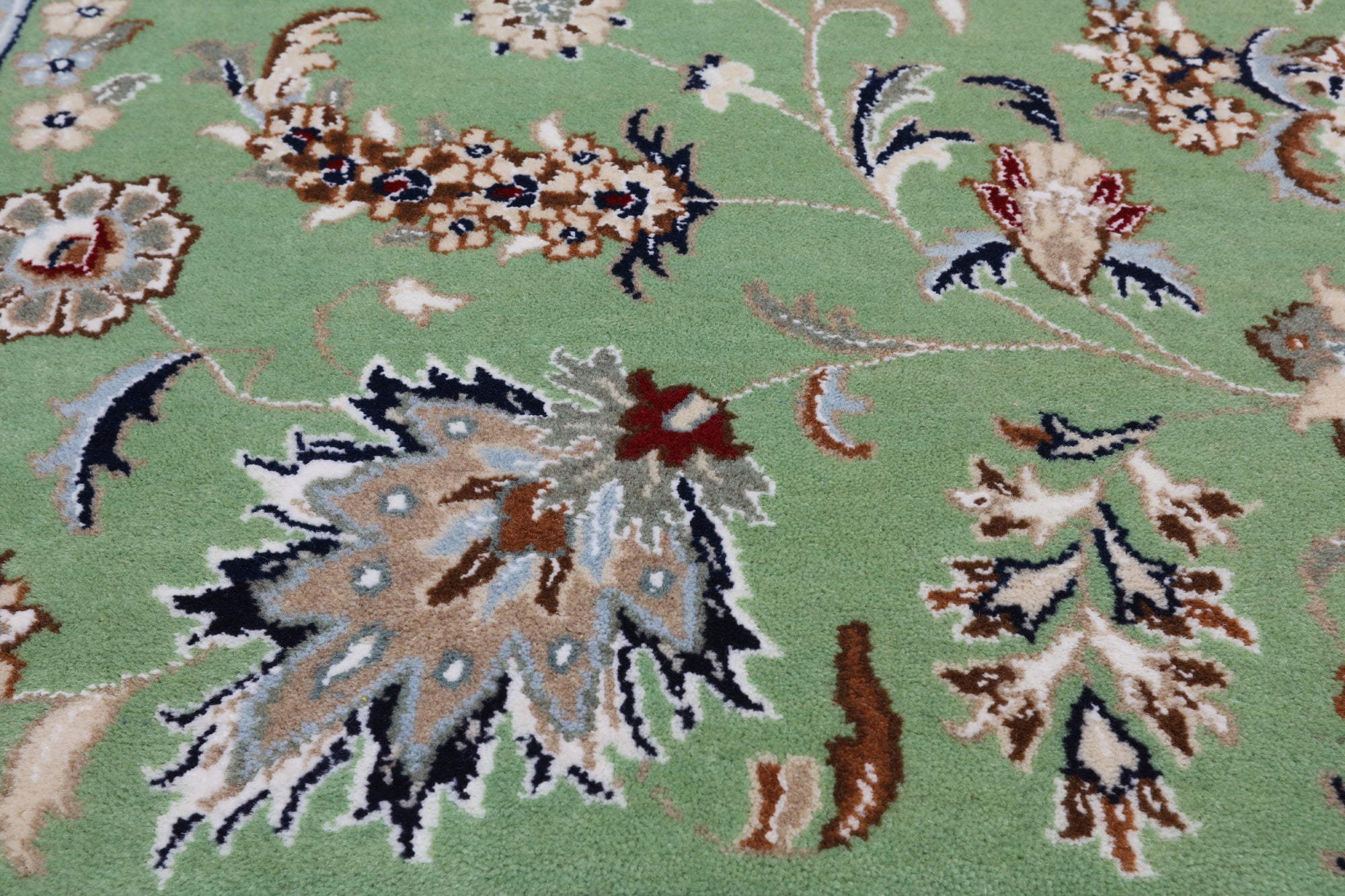 Green Square Persian Nain Hand-Knotted Wool & Silk Rug - 8' 1" X 8' 1"