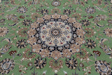 Green Persian Nain Hand Knotted Wool & Silk Rug - 7' 10" X 10' 2"