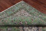 Green Persian Nain Hand Knotted Wool & Silk Rug - 7' 10" X 10' 2"