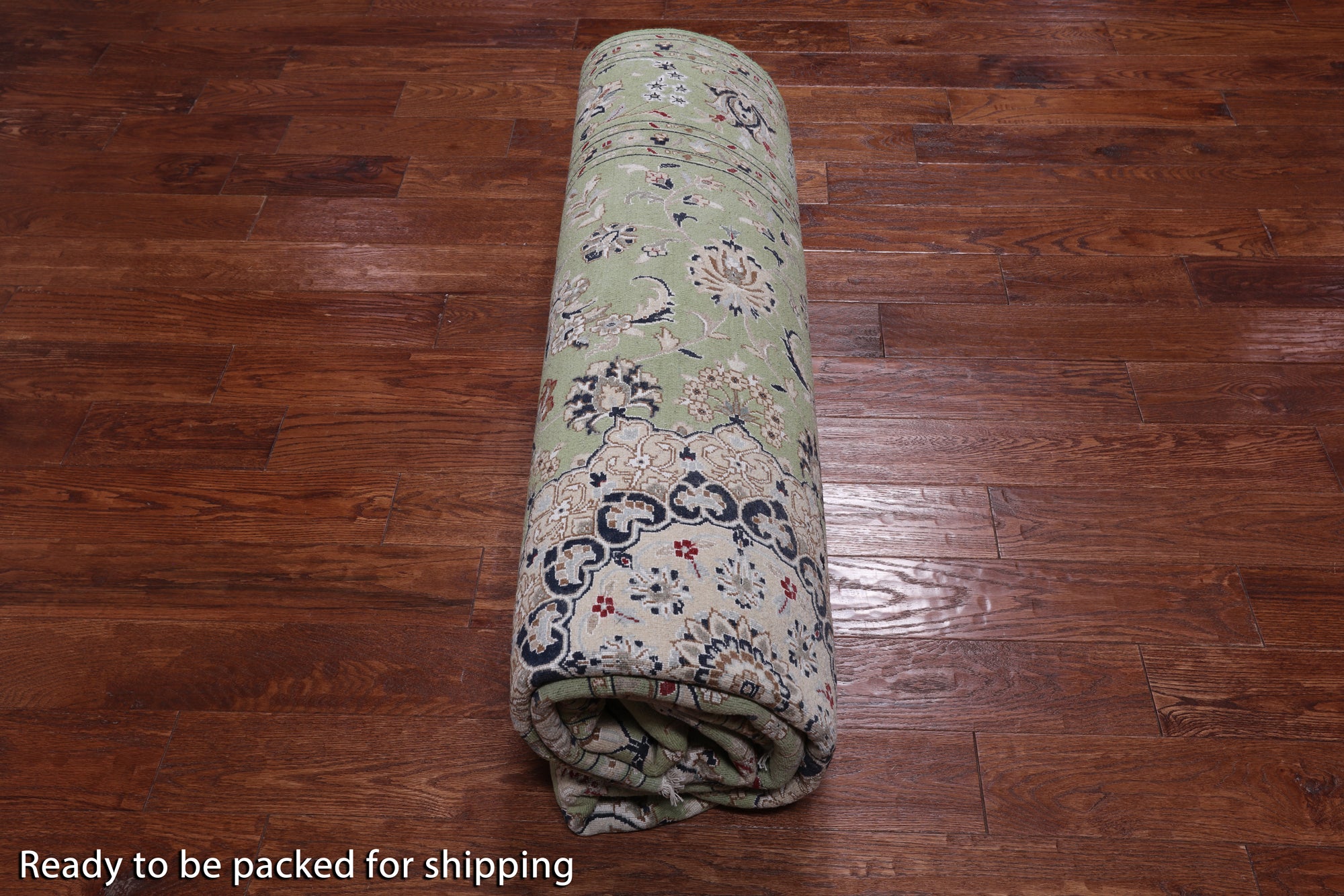 Green Persian Nain Hand Knotted Wool & Silk Rug - 7' 10" X 10' 2"