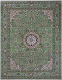 Green Persian Nain Hand Knotted Wool & Silk Rug - 7' 10" X 10' 2"
