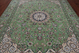 Green Persian Nain Hand Knotted Wool & Silk Rug - 7' 10" X 10' 2"