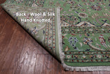 Green Persian Nain Hand Knotted Wool & Silk Rug - 7' 10" X 10' 2"