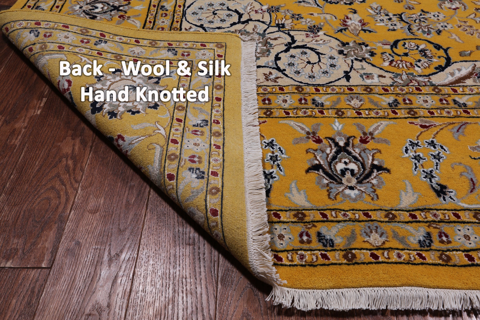 Gold Square Persian Nain Hand Knotted Wool & Silk Rug - 8' 3" X 8' 3"