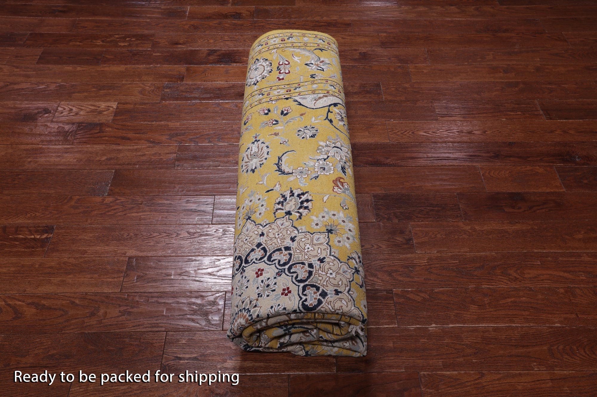 Gold Square Persian Nain Hand Knotted Wool & Silk Rug - 8' 3" X 8' 3"