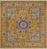 Gold Square Persian Nain Hand Knotted Wool & Silk Rug - 8' 3" X 8' 3"