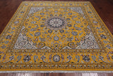 Gold Square Persian Nain Hand Knotted Wool & Silk Rug - 8' 3" X 8' 3"