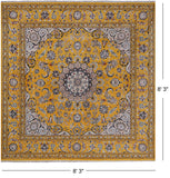 Gold Square Persian Nain Hand Knotted Wool & Silk Rug - 8' 3" X 8' 3"