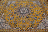 Gold Square Persian Nain Hand Knotted Wool & Silk Rug - 8' 3" X 8' 3"