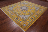 Gold Square Persian Nain Hand Knotted Wool & Silk Rug - 8' 3" X 8' 3"